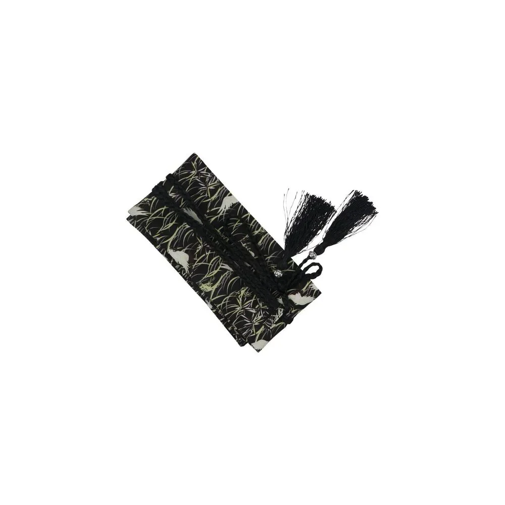 Black Printed Obi-Style Tassel Tie Belt
